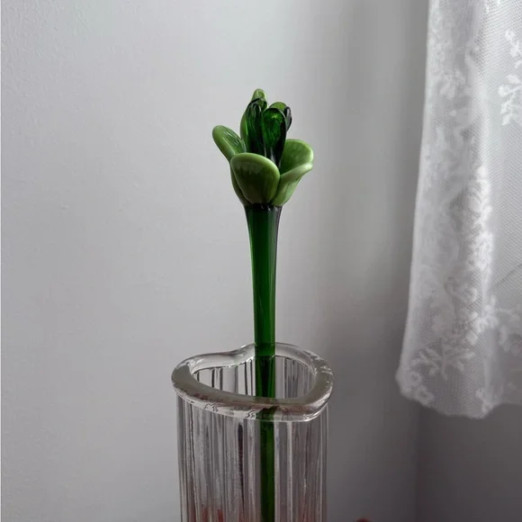 2 Murano Blown Glass 12” Flowers Yellow Green Vintage Decor - Picture 8 of 16